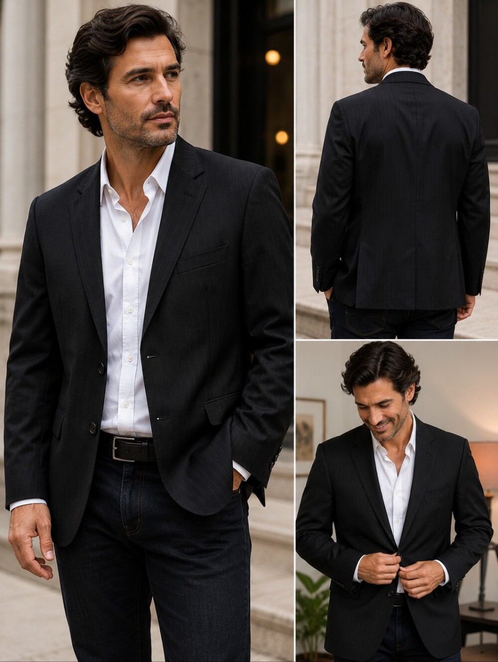Marc Ecko Cut & Sew Black Pinstripe Blazer Sport Coat Men’s M Two Button